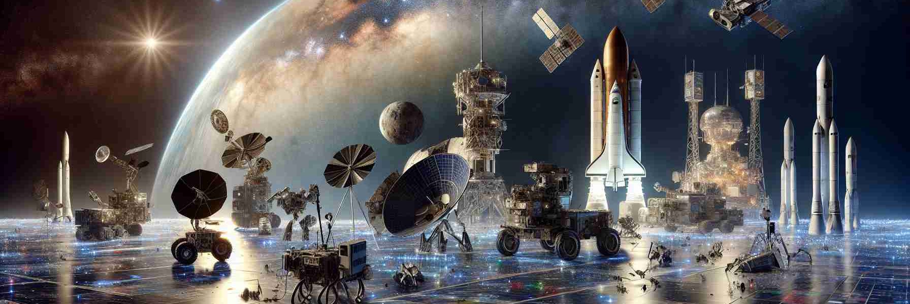 A high definition, realistic image showcasing the advancements in space technology by a Middle Eastern country. The scene should include emblematic elements suggesting a new era of space exploration, such as intricate satellites, cutting-edge rovers, technologically advanced space stations, and futuristic rockets set against the backdrop of the cosmos.