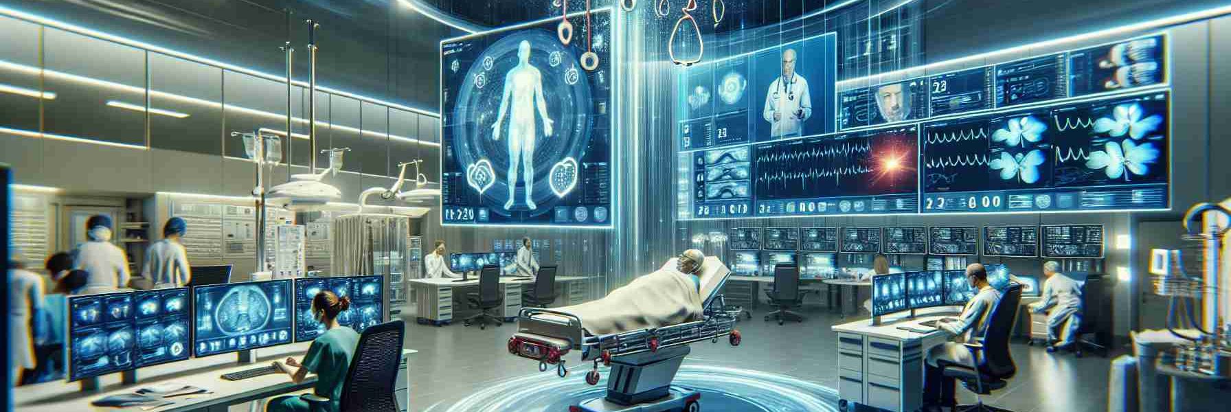 Generate an image representing the transformation of emergency medical services through innovative telehealth solutions. The scene should depict a modern medical environment with advanced technology such as high-definition monitors displaying patient vitals, doctors communicating with patients over video calls, and automated medical equipment. The emphasis should be on seamless digital communication and high-speed responses, underlining the powerful impact telehealth is making in the medical field. The image should be in hyper-realistic HD quality.