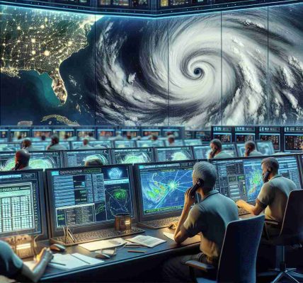 A detailed and realistic high-definition image. This shows a communication technology, referred to as 'Starlink Cellular', being activated for emergency services. They are preparing ahead of an impending storm named Hurricane Milton. The scene captures busy technicians monitoring data flow on multiple computer screens in a control room. Panicked yet determined faces are lit up by the glow of their screens. Maps predicting the hurricane's path, coupled with the starry backdrop of outer space, create a juxtaposition of terrestrial concern and extraterrestrial solution. The action taking place in the image is urgent: mitigate the impending disaster.