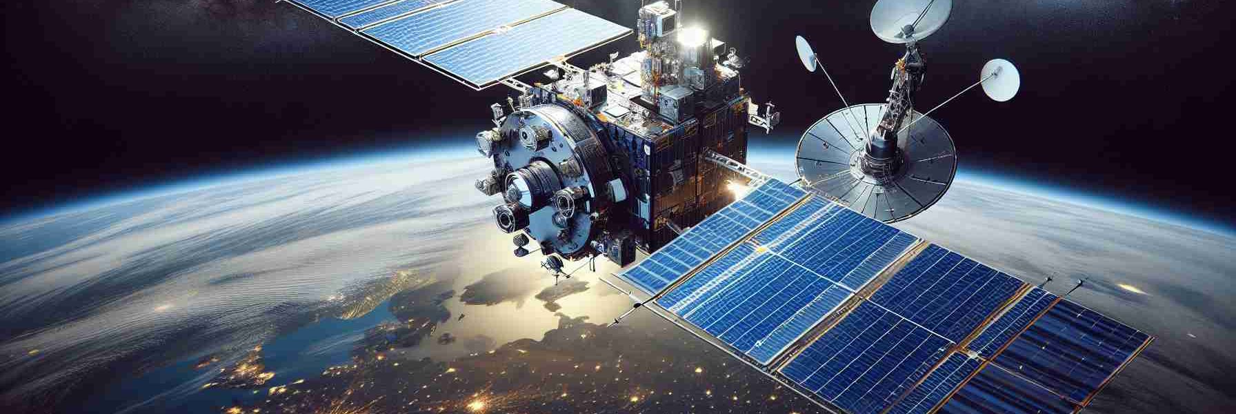 Generate a high-definition, realistic image representing the Revolutionary Satellite Initiative to Combat Climate Change. The image should depict a cutting-edge satellite in Earth's orbit, with an array of advanced tools and sensors calibrated for climate studies. Solar panels are unfurled to collect energy, its radar dish aimed back at Earth to monitor weather patterns and greenhouse gases. The background should capture the vastness of space, with distant stars and the sublime curve of the Earth below, visualizing the urgent need for comprehensive climate change solutions.