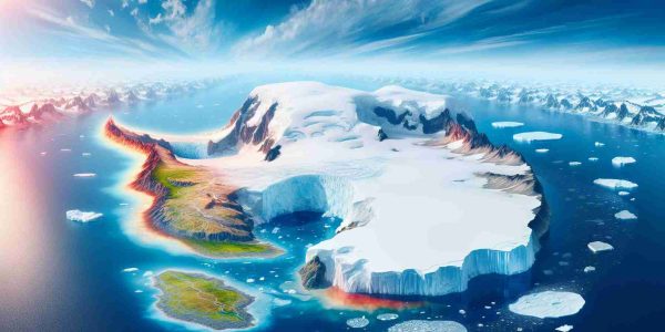 Realistic high definition depiction of the significant changes in Antarctica's climate over time. The image should vividly show the formerly pristine, white ice cap being gradually replaced by meltwater lakes and barren land. Possibly, show an increase in native vegetation growth due to global warming. It should include the gradually retreating ice shelves, increased open water indicating sea ice loss, and a bluer sky representing a warmer climate.