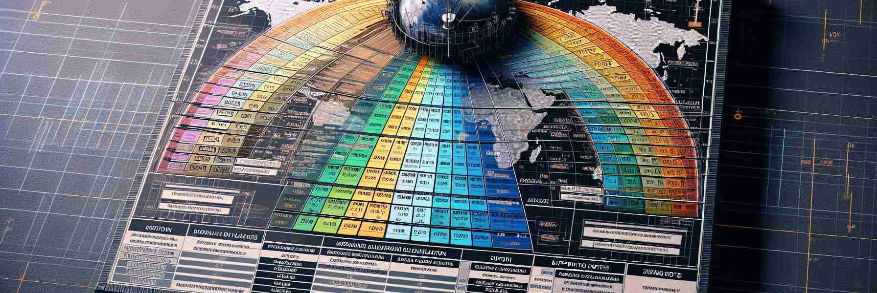 A high definition image displaying a provisional spectrum allocation for satellite communication initiatives. This includes frequency ranges listed in an organized chart with color-coding for specific bandwidths and their allocated uses, presented in a clear, well detailed manner. Indications for specific satellite applications and services such as TV broadcasting, navigation systems, weather monitoring, and internet connectivity should be visible. Supporting notes regarding guidelines and regulatory mandates could adorn the margins.