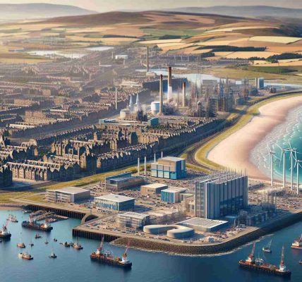 High-definition, hyper-realistic image of a possible GB Energy satellite site location in the coastal area of Leith. The scene should capture the amalgamation of urban development and natural landscape, with establishments characteristic of energy companies interspersed amidst the scenic seaside view. Pay particular attention to elements that might hint at its potential use as a satellite location, such as open spaces, power infrastructures, or ideally suited terrains.