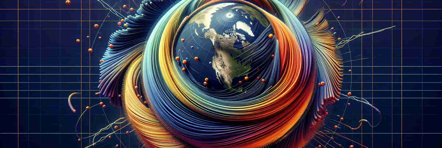 Visual representation in high definition of Earth's magnetic field reversal events. Show the poles switching, with the north becoming south and vice versa. Include a detailed view of the planet with lines illustrating the magnetic field's trajectory and fluctuations over time. Use colors to represent different intensities of the magnetic field. Try to make it an accurate and scientific depiction, yet aesthetically pleasing.