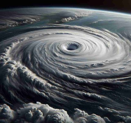 A realistic, high-definition depiction of a hurricane strengthening in the Atlantic Ocean. The storm system, known as Oscar, demonstrates a highly organized structure, with its fierce wind patterns resulting in a distinct eye at the center. Surrounding the eye is a spiraling cloud band, presenting an ominous yet complex beauty. The aerial perspective shows the vast waters of the Atlantic Ocean underneath, stretching beyond the horizon. The sky above the hurricane is densely clouded, hinting at the intensity of Oscar's presence.