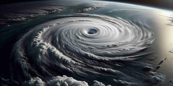 A realistic, high-definition depiction of a hurricane strengthening in the Atlantic Ocean. The storm system, known as Oscar, demonstrates a highly organized structure, with its fierce wind patterns resulting in a distinct eye at the center. Surrounding the eye is a spiraling cloud band, presenting an ominous yet complex beauty. The aerial perspective shows the vast waters of the Atlantic Ocean underneath, stretching beyond the horizon. The sky above the hurricane is densely clouded, hinting at the intensity of Oscar's presence.