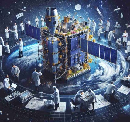 Generate a high-definition, realistic image featuring a satellite integration scene, signifying the advancement of European space missions. Display an elaborate preparation scene, with the satellite at the center, equipped with advanced technology. Include a number of experts and scientists, both men and women from various descents such as Caucasian, Hispanic, and South Asian, working in perfect sync, reflecting a professional, diverse, and advanced space mission environment.