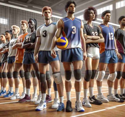 Realistic high-definition image of Brevard County high school volleyball teams preparing for state playoffs. Capture the emotions of anticipation and excitement. This image should include diverse players of various genders and descents, sporting gear such as jerseys, knee pads, and sneakers. The backdrop should be a high school gymnasium, with nets and volleyball balls included in the scene.