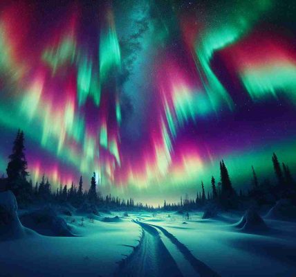 High definition, realistic depiction of an adventurous scene under the glowing Northern Lights predicted to illuminate US skies this weekend. Picture the lively colors of the display: greens, pinks and purples distorting in the sky above, undulating like some celestial sea. Perhaps there's a silhouette of dense untouched forest in the foreground, with a single snowy path winding through it, inviting exploration. The backdrop dominated by a starry winter sky, the Milky Way faintly visible through the kaleidoscopic light display. The scene encapsulating the awe and wonder inspired by these natural phenomena.