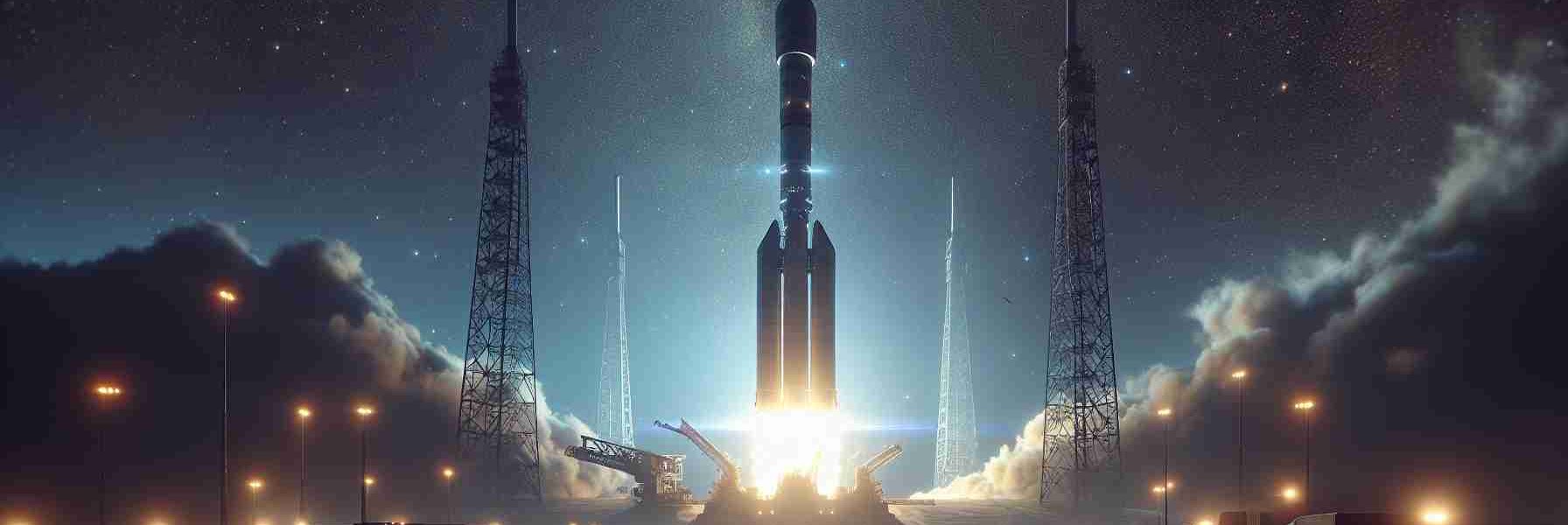 High-definition, realistic image of a future satellite launch, where new communication satellites are set to be deployed into the cosmos. The scene captures the rocket as it stands on the launching pad, bathed in the pre-dawn light. The sky above is a deep, star-speckled blue, and the rocket's silhouette looms large against it, encapsulating both the immense challenge and incredible marvel of space exploration.