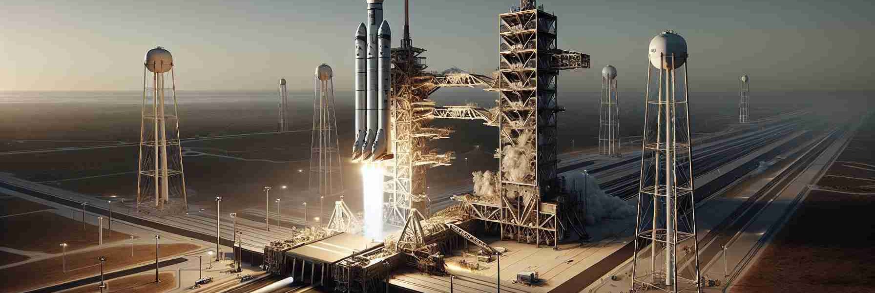 Realistic high definition depiction of a spacecraft similar to the Falcon 9, ready on the launchpad for an imminent liftoff following operational clearance. The image should capture the detailed engineering of the rocket, as well as the surrounding infrastructure, including the towering launch tower, service structure, and other integral parts of the launch site. The skies should be clear and the anticipation of the upcoming mission palpable.