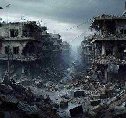 Realistic high-definition image showcasing the aftermath of a siege in a community. The scene captures damaged structures and debris scattered on the streets, indicating the high level of destruction that has taken place. The solemnity of the place is accentuated by the grey, overcast sky blanketing the scene. The image also reveals traces of the enduring spirit of the community through signs of resilience and hope among the ruin.