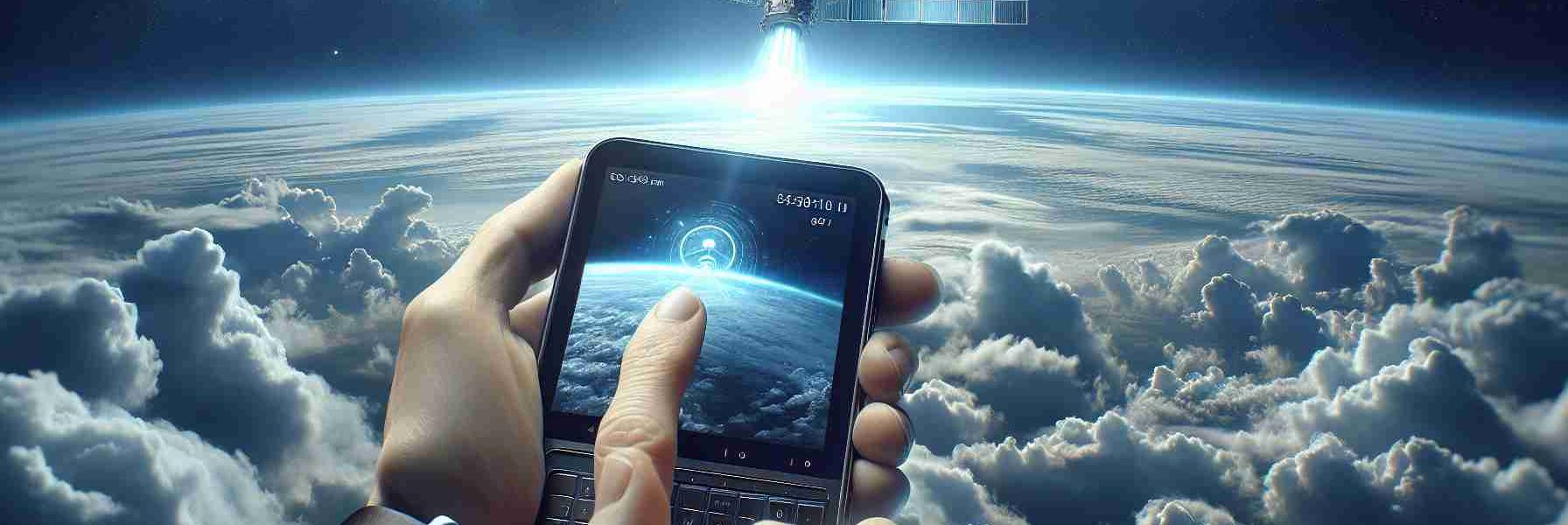 A high-definition, realistic image showcasing the concept of staying connected through satellite messaging. Envision a small, portable satellite messenger device against a backdrop of the blue, cloud-speckled sky. The device screen displays an in-progress conversation, symbolizing communication across great distances. In the far background, a faint image of a satellite orbits the earth, a visual representation of this remarkable technology.