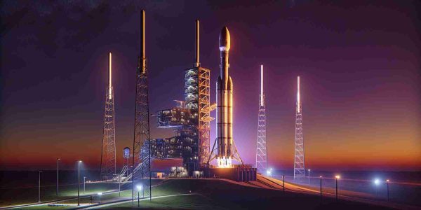 Create a realistic high definition image of a future machinelike spacecraft resembling a Falcon 9 set for launch during a scenic Friday evening. The rocket should be poised on the launchpad against the backdrop of a clear dusk sky, bathed in hues of orange and purple, as the last light of the day slowly gives way to the impending darkness. This image should reflect the anticipation and excitement prior to a monumental journey to space.