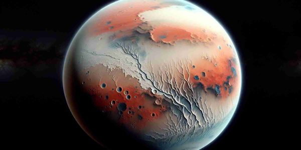 Generate a realistic HD image showcasing the possibility of shallow water pockets on the surface of Mars. Illustrate the red and dusty surface of the planet with patches of ice and the subtle presence of potential water vessels. Also, depict the planet's atmosphere, and in the background, let space and other celestial bodies accentuate the Martian landscape.