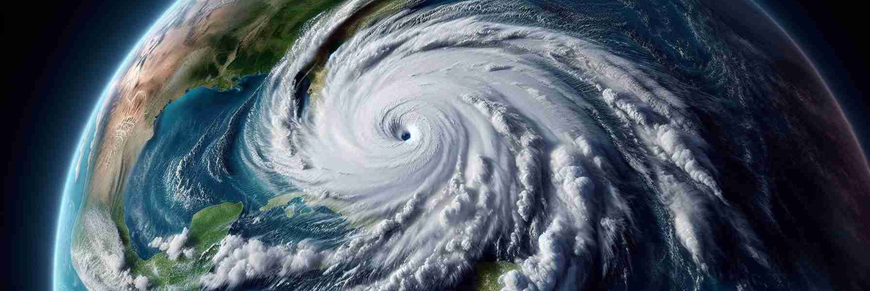 High definition, realistic depiction of a powerful hurricane named Milton, amid favorable conditions, approaching record strength. It swirls with intense bands of rainfall and wind. The visual should depict the storm seen from a satellite perspective, showcasing its ominous size and perfectly rounded eye. The surrounding deep blue ocean and the tropical green landmasses provide contrast. Please use a realistic, photograph-like style.