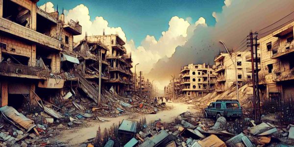 A high-definition illustration capturing the scenes of destruction and conflict in Southern Lebanon. This visual should focus on the environment itself, showing damaged infrastructure such as crumbling buildings and deserted streets. It should not depict any actual persons or figures. The scene should create an emotional impact, representing the harsh realities of conflict. Preferably, the sky should be overcast, adding to the intensity and dramatic effect of the situation.