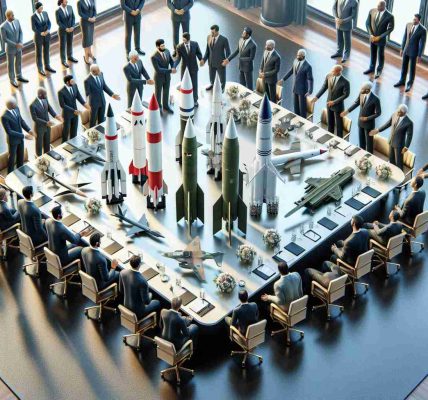 Realistic high-definition image displaying a representation of major contracts being symbolically awarded for missile defense initiatives. Imagine a formal setting with a big conference table spread with scale models of missiles and defense systems. A diverse set of men and women from different descents like Middle-Eastern, Hispanic, South Asian, White, Black and Caucasian, all dressed in formal attire, engaged in discussion and handshake for the contract awarding.