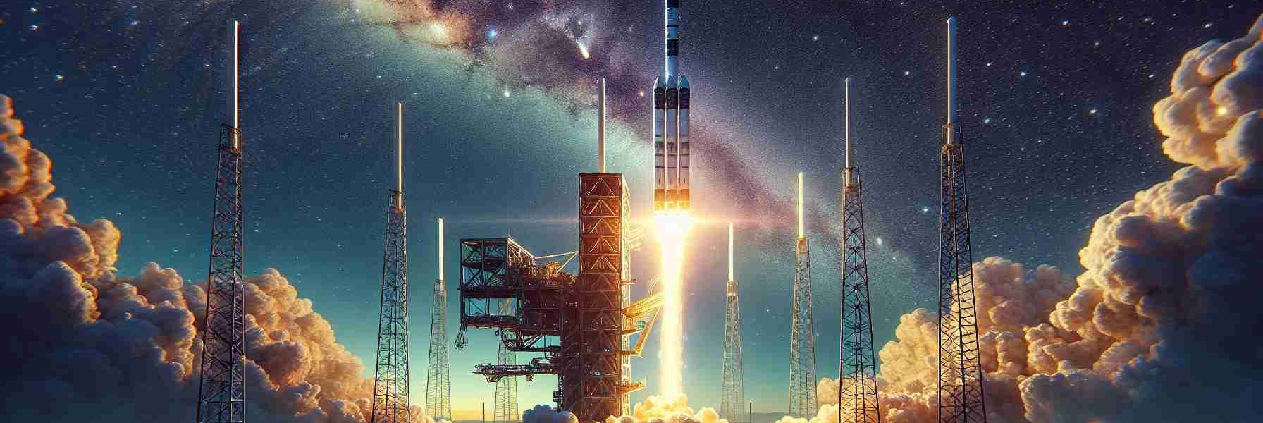 High-definition, realistic image showing the successful launch of 20 satellites by a private space exploration company. The image captures the magnificent display of technological prowess, with the rocket soaring high in the sky, its trail blazing a path amongst the stars. The scene is set at dusk, with a vibrant merging of twilight hues in the background. The launch pad structures, spectators and surrounding nature are apparent in the foreground, showing their amazement as they witness this monumental event in human advancement.