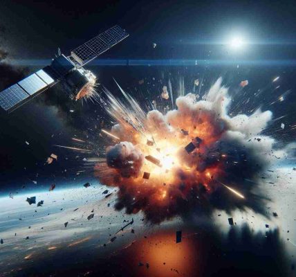 Generate a realistic, high-definition image of a satellite exploding in space. The scene should capture the immediate aftermath where a few large pieces are floating away and a cloud of smaller debris is spreading outwards against a backdrop of the earth and the infinite expanse of the cosmos.