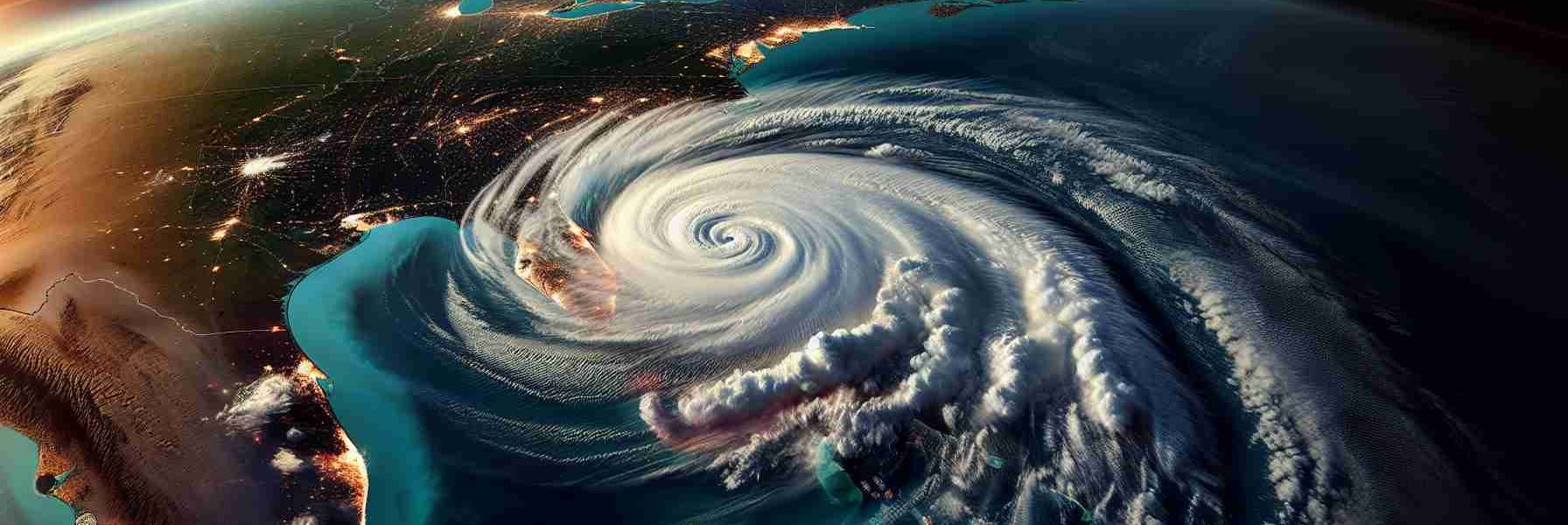 Create an ultra-high definition, realistic image of a hurricane named Milton that is intensifying as it nears the coastline of Florida. The thunderstorm should be massive, with spiralling tendrils of cloud indicating its immense power. The Florida coast should be visible in the distance, bracing for the impending storm. Use the style of a satellite weather photograph, with vivid colours to symbolize different weather phenomena and their intensities.