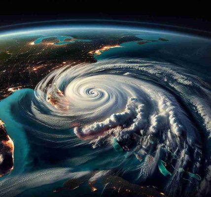 Create an ultra-high definition, realistic image of a hurricane named Milton that is intensifying as it nears the coastline of Florida. The thunderstorm should be massive, with spiralling tendrils of cloud indicating its immense power. The Florida coast should be visible in the distance, bracing for the impending storm. Use the style of a satellite weather photograph, with vivid colours to symbolize different weather phenomena and their intensities.