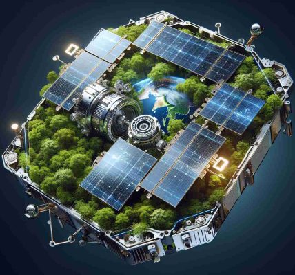 High-definition, realistic image of an innovative satellite design intended to revolutionize the monitoring of forests. This space-based device boasts cutting-edge technology, with a sleek, futuristic aesthetic and various instruments tuned for observing and tracking the world's vast and diverse forest ecosystems.