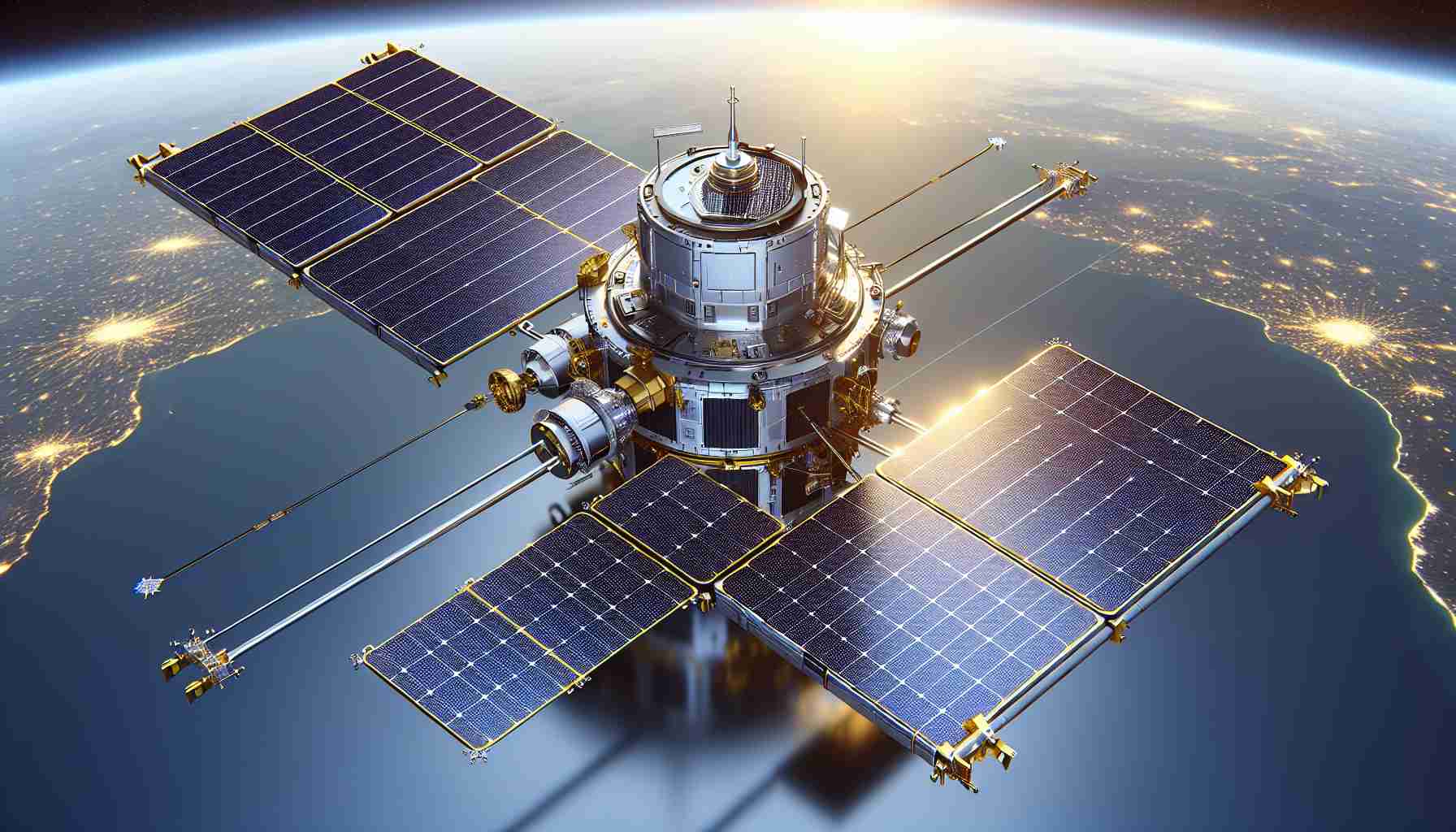 Render a realistic, high-definition image of a potential new satellite model proposed by a prominent space exploration company. The satellite is expected to be part of a bold project that aims to revolutionize global internet connectivity, impacting communication and data sharing around the world. Details to include are high-tech solar panels, advanced communication arrays and a next-generation propulsion system.