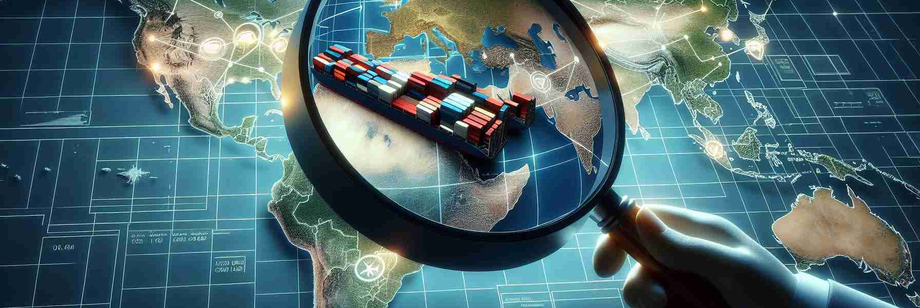 High-definition realistic illustration of an important global matter: alliances forming between countries, affecting worldwide shipping operations. Please depict a map with marked areas highlighting three distinct countries, viewed through a magnifying glass, conveying the international interconnections and implications on global trade. However, avoid using any country's flag or symbol to prevent any bias or misunderstandings.