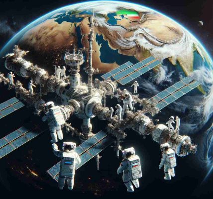 Detailed depiction of Russian and Iranian astronauts conducting a joint space exploration mission. They are around a highly technological space station orbiting earth, communicating their findings to their earth-based teams. The Earth appears in the background highlighting the countries of Iran and Russia. It's HD, immensely detailed and realistic, capturing the vast and awe-inspiring essence of space.