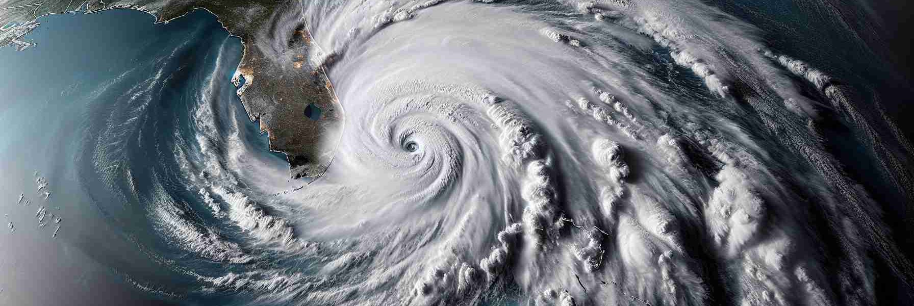 Detailed and high-definition image portraying Hurricane Milton in its powerful and threatening Category 5 state, ominously looming over Florida. The image should reveal the mammoth size of the storm, with clearly demarcated eyewall and bands of intense storm cells spiralling outwards. The landmass of Florida should be visible beneath, as the storm approaches its shores.