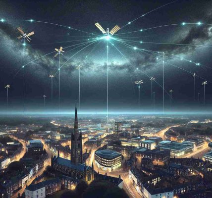 A highly realistic image of Starlink satellites enhancing connectivity over Norwich. The night sky should be clear, filled with a constellation of satellites forming a visual spectacle. A panoramic view of Norwich cityscape below, with the significant historical buildings and landmarks subtly visible. The satellites are represented by tiny glowing lights, contrasting with the dark sky and leaving behind trails, depicting the path they traverse. Make sure to highlight the technological aspect, yet preserving the tranquil charm of a city beneath the stars.