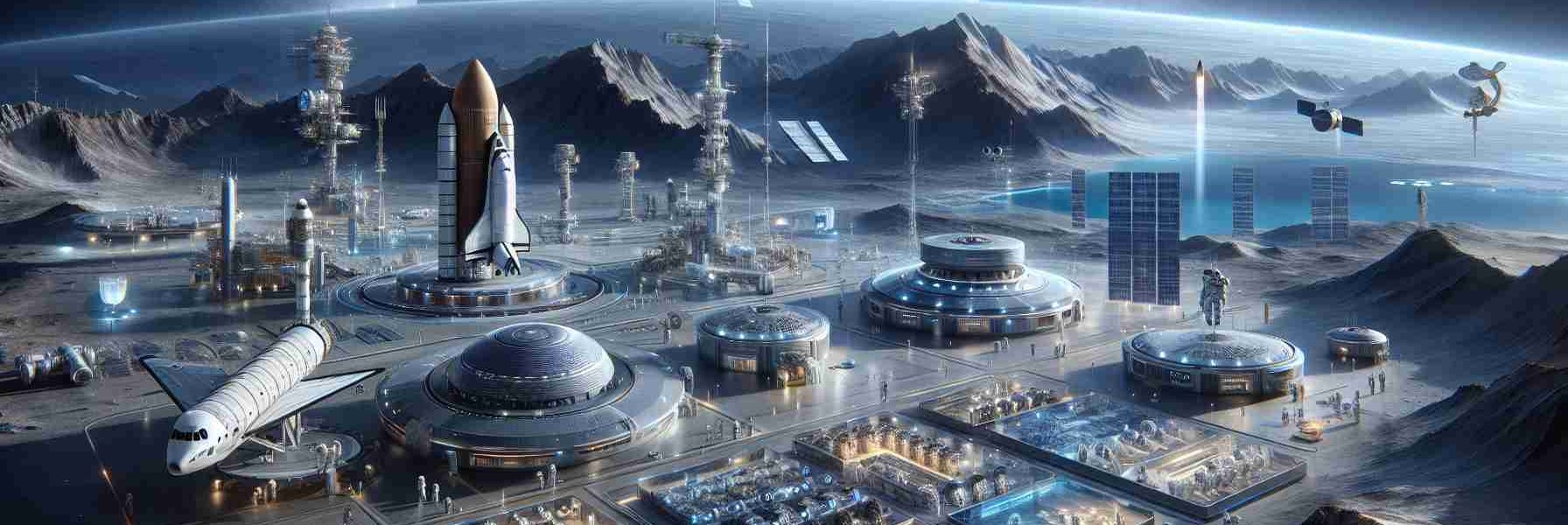 High-definition, realistic visualization of China's ambitious plan for space exploration through the year 2050. This scene should include various futuristic space technologies and tools such as advanced space suits,  space shuttles, space stations, and sophisticated satellite systems. Also, picturesque imagery of the moon, Mars, and possibly far beyond to unknown galaxies. Remember, the focus of the image should reflect the ambition and forward vision of space exploration.