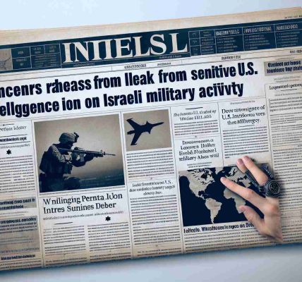 Generate a realistic high-definition picture of a newspaper front page. The lead headline reads 'Concern Arises from Leak of Sensitive U.S. Intelligence on Israeli Military Activity'. Accompanying the headline, display a generic image of a military operation without allocated a specific country or military branch. The page should also include some filler text and other small news items to add authenticity to the design.