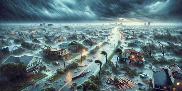 A highly detailed image displaying the aftermath of a severe hurricane named Milton in the state of Florida. The image should portray strong winds, rain pouring relentlessly, uprooted trees, and houses damaged or completely obliterated by the storm's wrath. Streets have turned into rivers, with cars and other objects swept away by the strong water current. The sky is overwhelmingly dark, with thick, menacing clouds covering the horizon. Overall, the imagery is intense and reflective of the unfortunate disaster scenarios that hurricanes can cause.