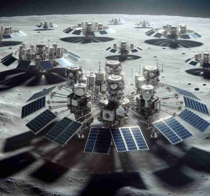 An HD depiction of a network of innovative lunar satellites. These satellites are designed with cutting-edge technology built to harness solar power, and their array forms an interconnected network across the moon's surface. They are intended to enable and power future manned and unmanned moon missions. Each satellite should be intricately detailed to showcase their advanced machinery and solar power units. Against the backdrop of the moon's dusty grey surface, the satellites stand out with their sleek metallic structures.