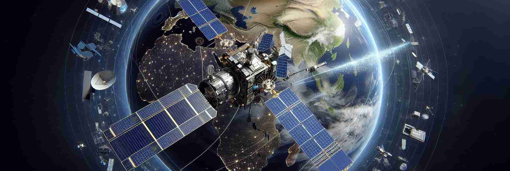 Generate a realistic, high-definition image of a general mission, labelled as a game changer for Earth observation. The mission should include a detailed satellite equipped with various scientific instruments for monitoring and observing Earth, orbiting through the vast expanse of space. Display essential elements associated with satellite missions such as solar panels for energy, antennae for communication and sensors for data collection. Also, feature the trajectory of the satellite around Earth, indicating a comprehensive mapping coverage.