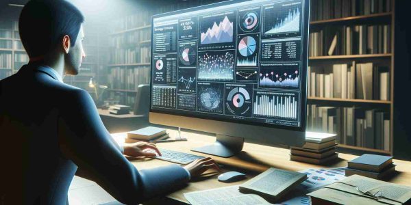 A detailed realistic depiction of a person analyzing charts and data on a computer screen. The screen displays statistics and information aimed at debunking common conspiracy theories related to elections. The surrounding environment suggests a professional setting, filled with books and reports on past elections. Isolated from the context, the entire scene is bathed with soft lighting that underscores the seriousness and importance of the task at hand.