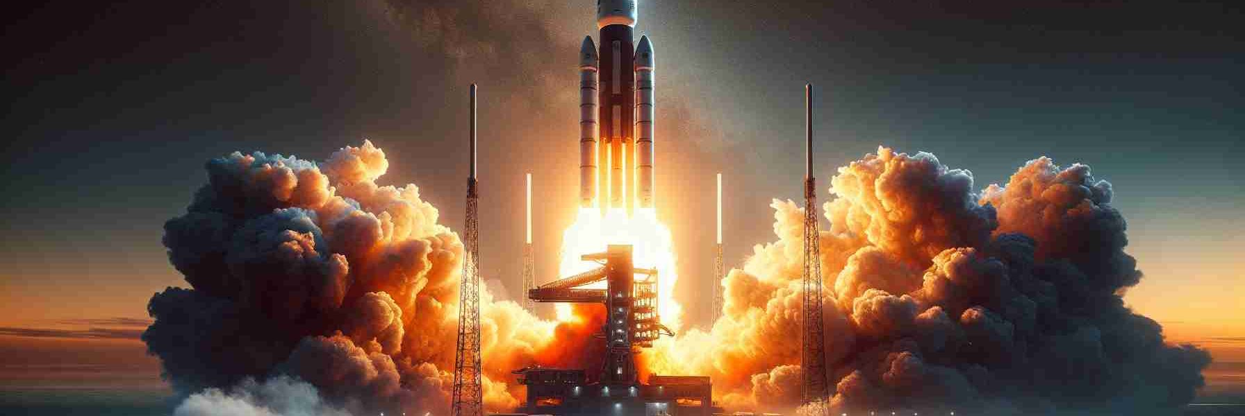 A realistic high-definition image of the launch of a satellite belonging to a South Asian country, signifying the beginning of a new epoch in space collaboration. The scene captures the intense burst of flame and smoke from the rocket's engines, lighting up the pre-dawn scenery with its fiery glow. The majesty of this technological marvel is marked by the sleek design of the spacecraft and the towering launch structure. The surrounding landscape is filled with vast plains and the distant horizon gradually brightening with the approaching dawn.