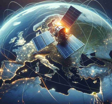 Generate a high-definition, realistic image illustrating a new era of satellite connectivity in Europe. The satellite should be sleek and modern, with clear indicators of its advanced technology. Focus on Europe being covered by the strong signals from this satellite, showcasing a well-connected and technologically advanced continent.