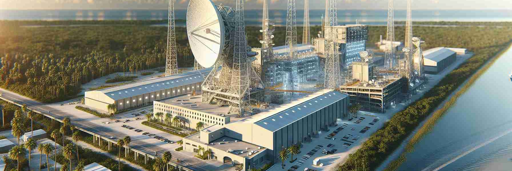 A high-definition, realistic image depicting an expansion project designed to enhance satellite production. The scene is set in Florida, showcasing either the exterior or the interior of the facility that's expanding. Emphasize the technological advancements and burgeoning constructions indicative of progress and growth. Add elements hinting at the surroundings of the Sunshine State, such as palm trees or clear skies.