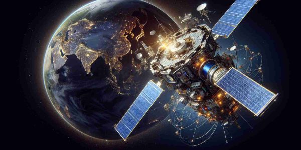 Detailed and high-definition image of futuristic satellite innovations, inspired by advanced technology companies. The scene captures a cutting-edge satellite in orbit around Earth, with various instruments and advanced machinery depicted. It could be transmitting streams of data representing global internet connectivity. The Earth appears in the background with vividly depicted continents and oceans. The satellite is a sleek piece of machinery, with solar panels catching sunlight, intricate wiring, all against the deep darkness of outer space. This interpretation of groundbreaking satellite internet technology embodies the revolution in global connectivity.