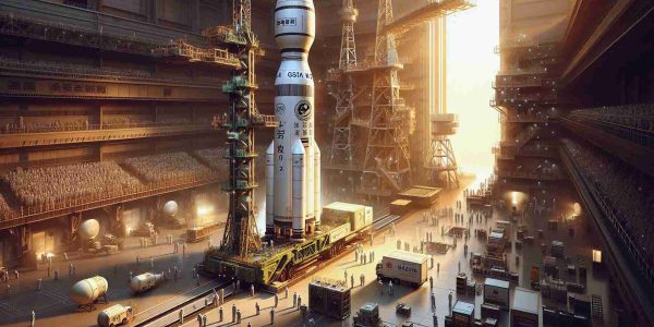 A detailed and realistic high-definition illustration showcasing a historic satellite launch event. The scene depicts a joint effort by two renowned space agencies. A large rocket is on the launchpad, ready for take-off. Emblazoned on its side is the logotype for a project code-named 'GSAT-N2'. The atmosphere is tense and exciting, as engineers and scientists hustle about, readying the vehicle for the imminent launch. Array of equipment can be seen around the launch site highlighting its advanced technological platform from the preparation till the launch process.