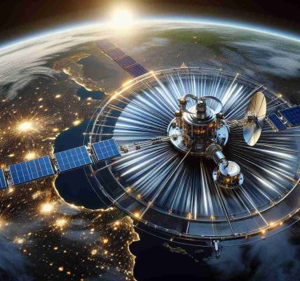 High-definition realistic rendition of a future conceptual design that showcases enhanced speed capabilities for a generic satellite internet system, orbiting around Earth in the vast expanse of space.