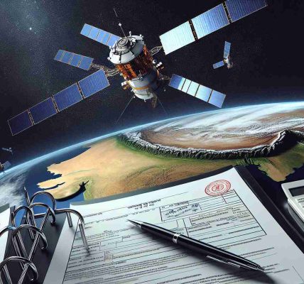 Realistically detailed high definition image of an illustrative scenario where a private space company is seeking the necessary permissions to provide satellite internet services in the country of India. The image depicts a series of advanced and sleek looking satellites in the orbit above Earth, with India clearly visible on the planet's surface. It also shows paperwork with official stamps implying the bureaucratic process involved.