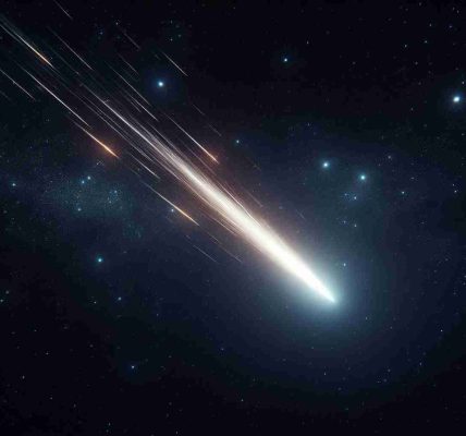 High-definition, realistic image of a mysterious streak illuminating the dark night sky. The streak, potentially a meteor burning through the Earth's atmosphere, is creating an enchanting glow. The night sky around the streak is inky black, filled with sparkling stars, offering a contrast to the bright streak.