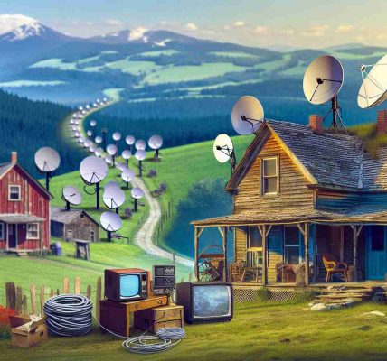 Create a realistic HD image that shows the evolution of internet services in the rural parts of West Virginia, highlighting a significant shift towards satellite services. The image should capture the transformation from traditional cabled connectivity to a dish-based setup in a rustic landscape. Some elements to include could be a quaint countryside home with a satellite dish installed on the roof, contrasted with a visual representation of old cables, modems or routers. The image should depict the progress in technology yet maintain the untouched charm of the rural locale.