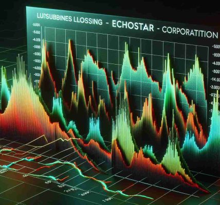 High definition, realistic image of a graph or chart depicting the EchoStar Corporation's quarterly loss amidst fluctuating subscriber numbers. The graph should show negative values indicating loss and fluctuations on the Y-axis, representing the changing numbers of subscribers over time on the X-axis. The color scheme should correspond to positive (green) and negative (red) changes.