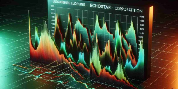 High definition, realistic image of a graph or chart depicting the EchoStar Corporation's quarterly loss amidst fluctuating subscriber numbers. The graph should show negative values indicating loss and fluctuations on the Y-axis, representing the changing numbers of subscribers over time on the X-axis. The color scheme should correspond to positive (green) and negative (red) changes.