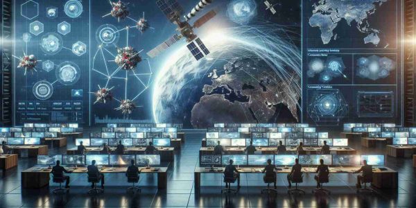 Realistic, high-definition image representing a revamping of a country's space strategy for national security. This can include elements such as satellites displayed on a large screen, people of diverse descents and genders analyzing data and strategizing in a command center, a visualization of space debris tracking, and a globe displaying connectivity networks.